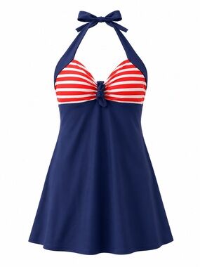 Classic Americana Red White & Blue Halter One-Piece Swim Dress | Retro Inspired
